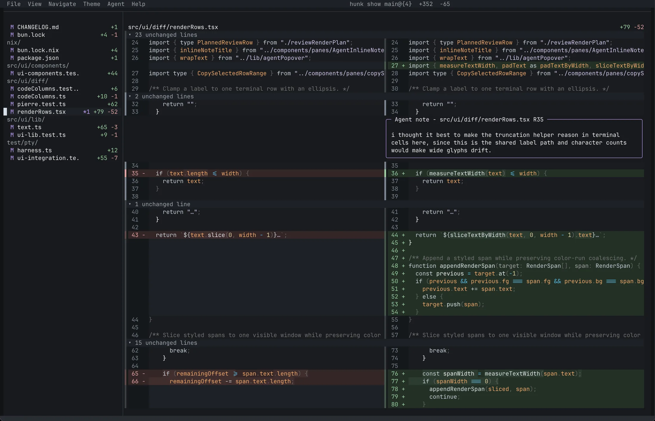 Hunk split-view diff in the Graphite theme